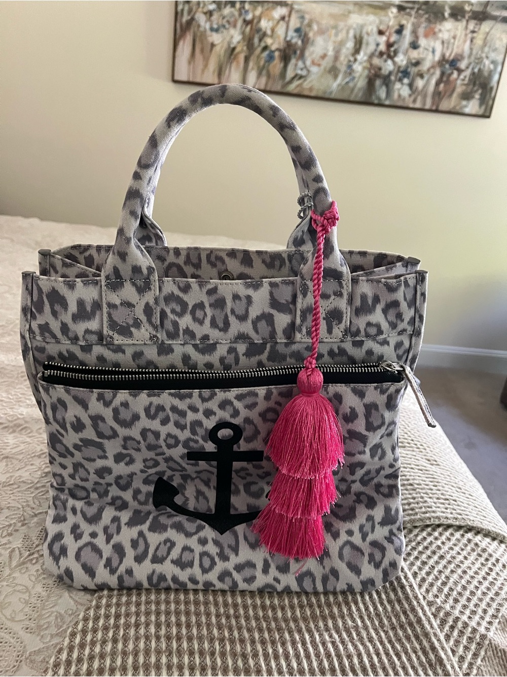 Custom “Quilted Koala” brand Gray Leopard Print tote